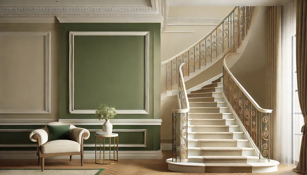 olive green and ivory asian paint color for stair walls