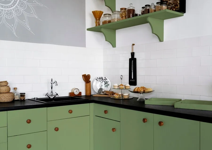 olive green and white room colour combination for kitchen room