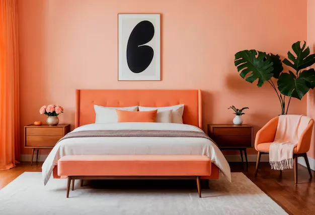 orange and cream combination for bedroom walls