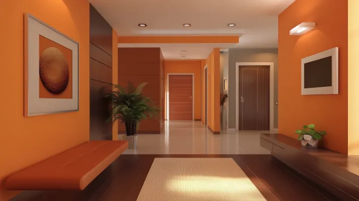 orange and dark brown indian hall colour combination