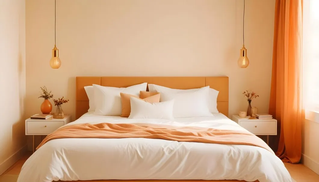 orange and light beige combination for bedroom walls