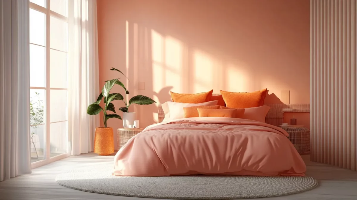 orange and peach bedroom two colour combination