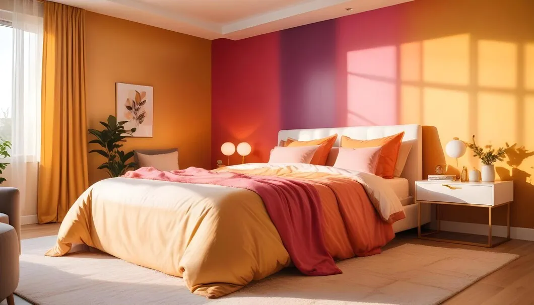 orange and pink combination for bedroom walls