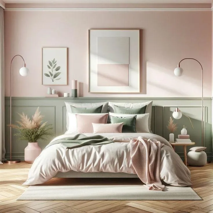 peach and off white colour combination for bedroom