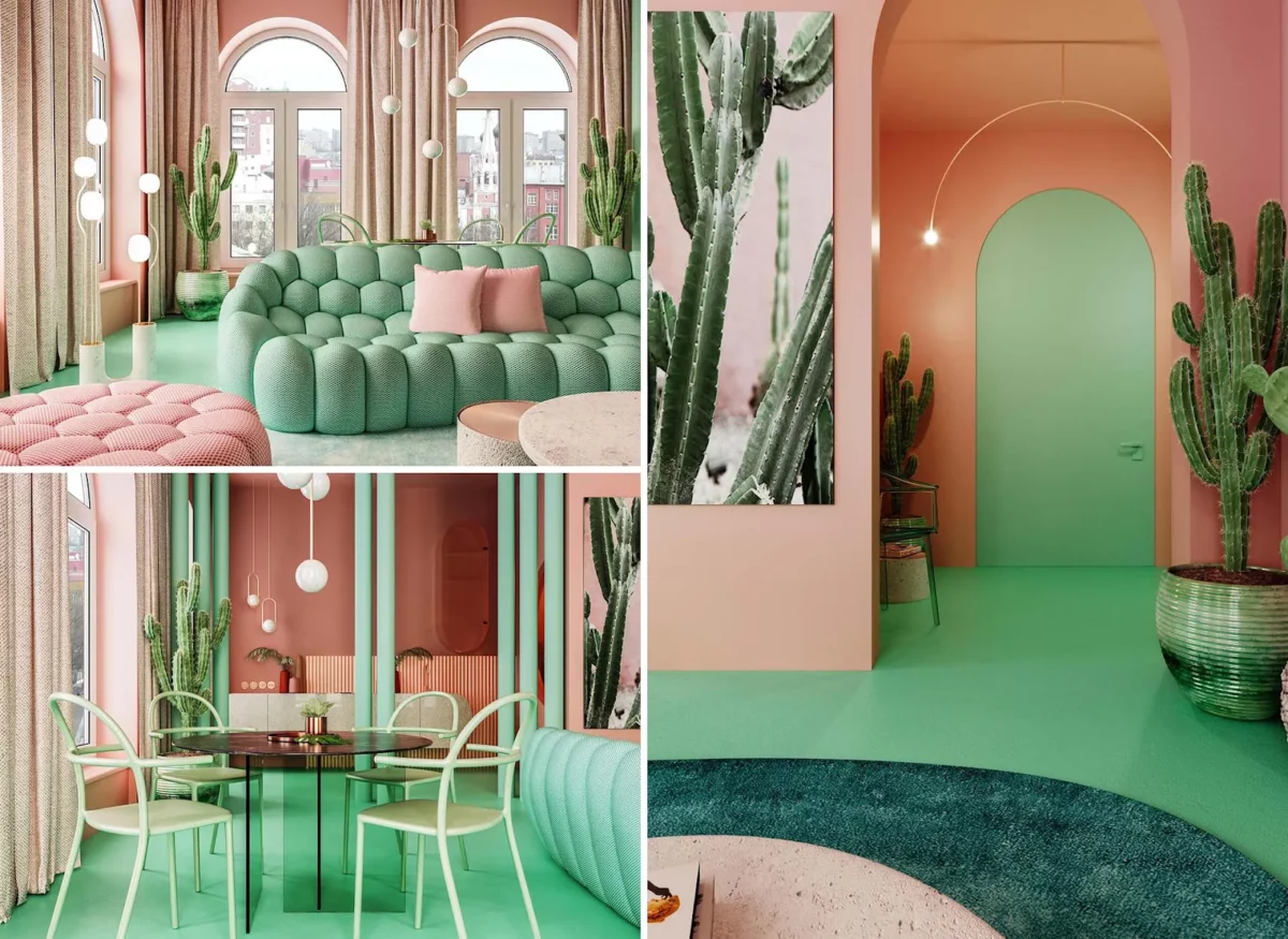 pink and mint green colour combination for hall