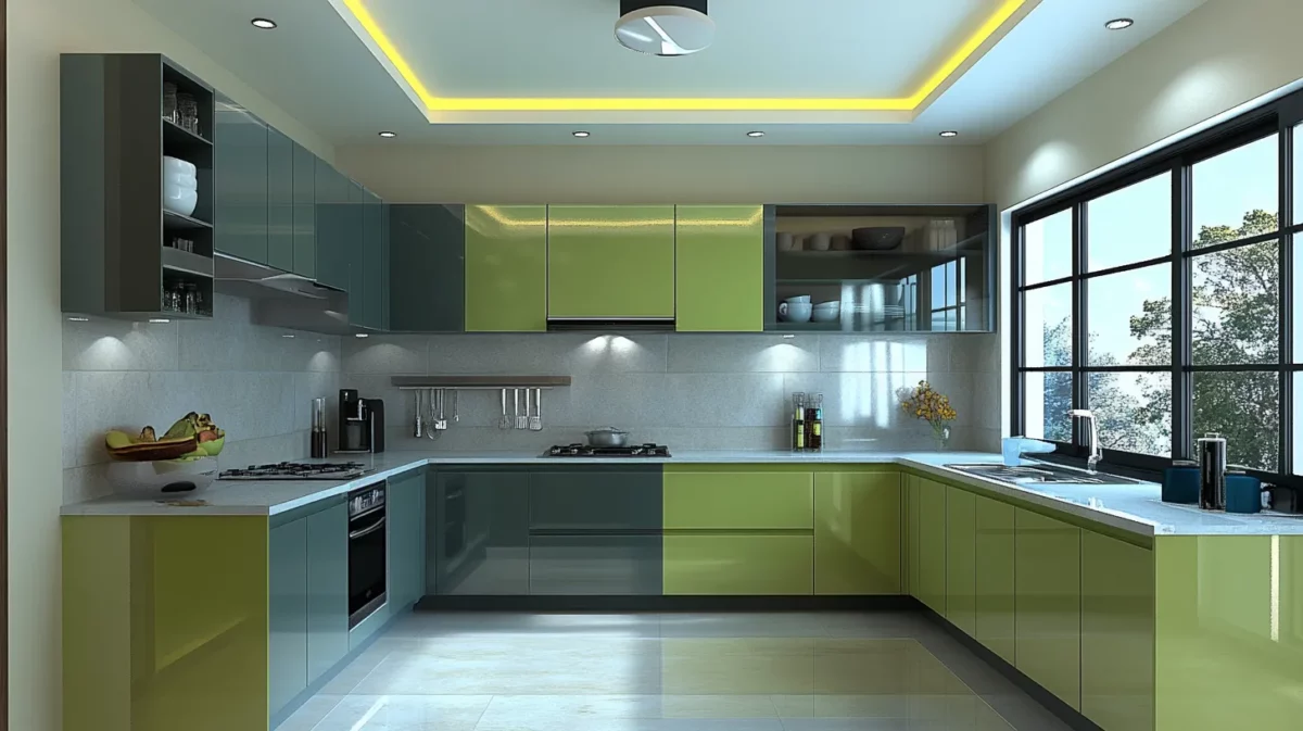 pista green and slate blue colour combination for kitchen