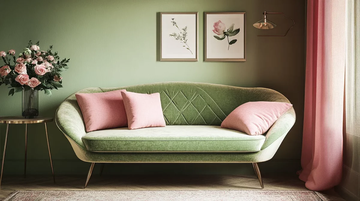 pista green and soft pink colour combination for living room