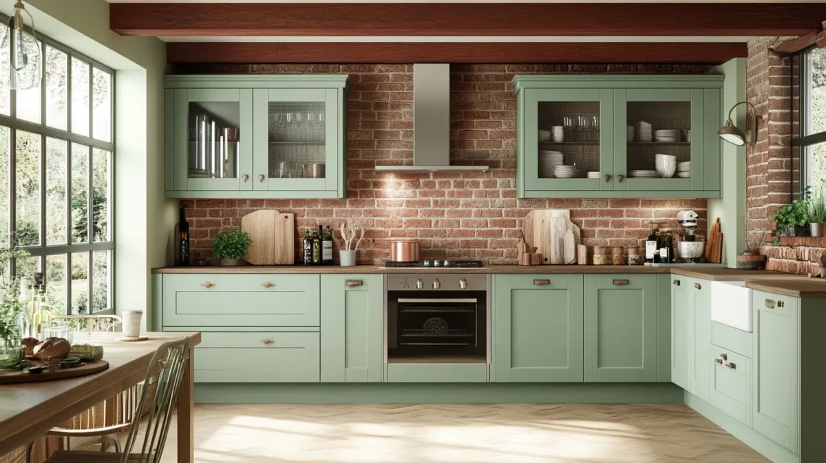 pista green and terracotta colour combination for kitchen