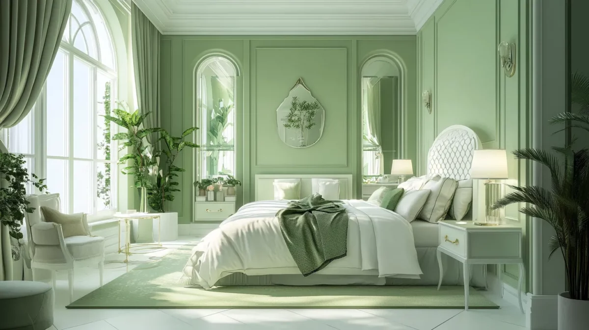 pista green and white colour combination for bedroom