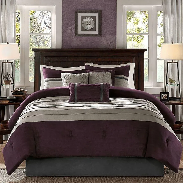 plum and beige colour combination for bedroom