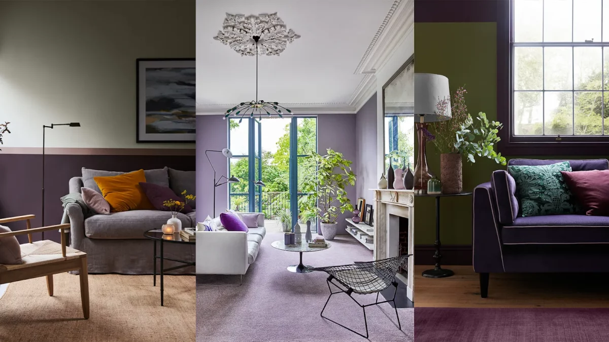 plum and moss green colour combination for living room