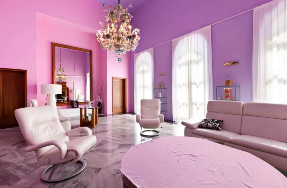 purple and pink two colour combination for living room