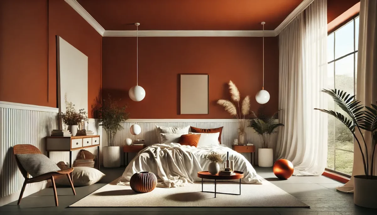 rust orange and white bedroom colour design