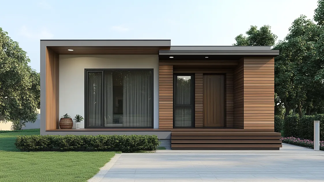 simple wood panel small home front elevation design