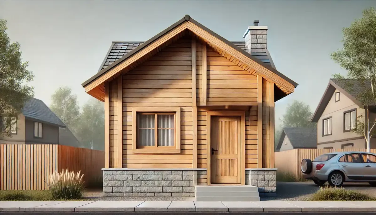 simple wood panel small home front elevation design