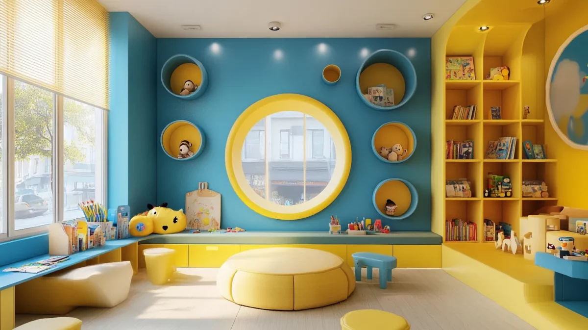 sky blue and sunshine yellow study room colour combination