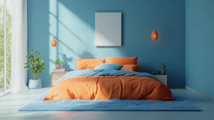 sky blue and peach bedroom wall colour combination