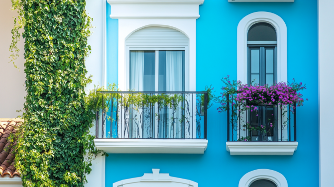 soft blue and white apartment exterior colour combination