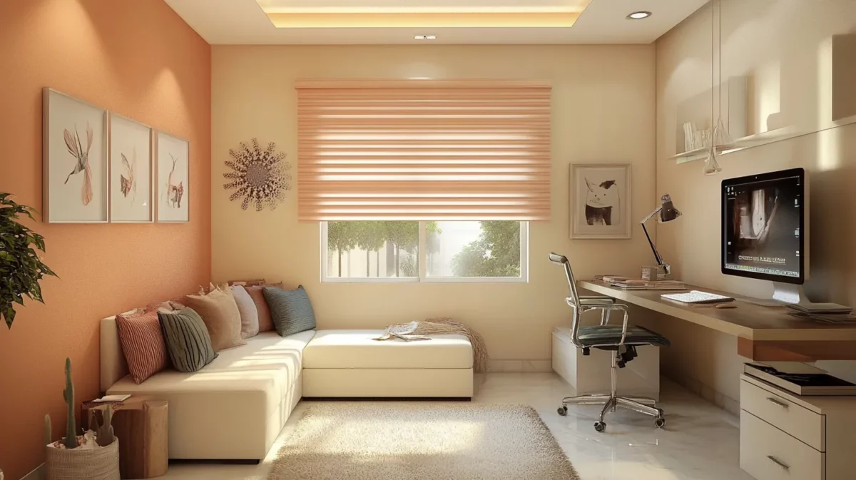 soft peach and warm beige study room colour combination