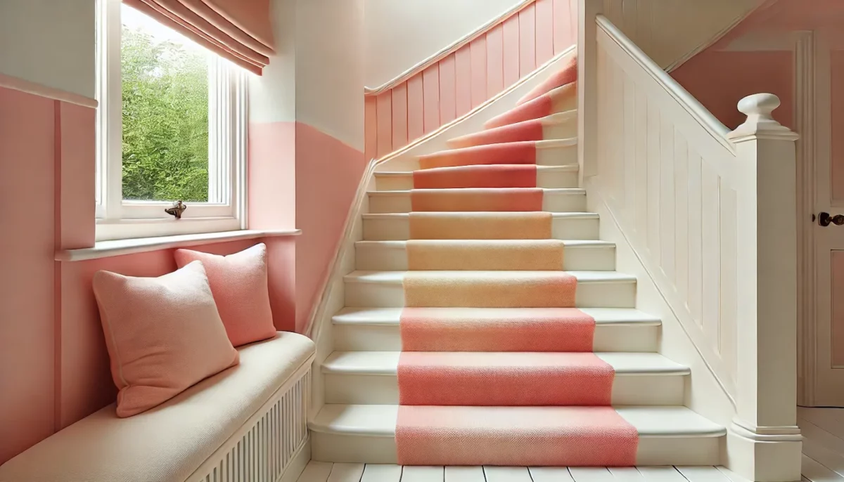 soft pink and ivory for stairs wall colour combination