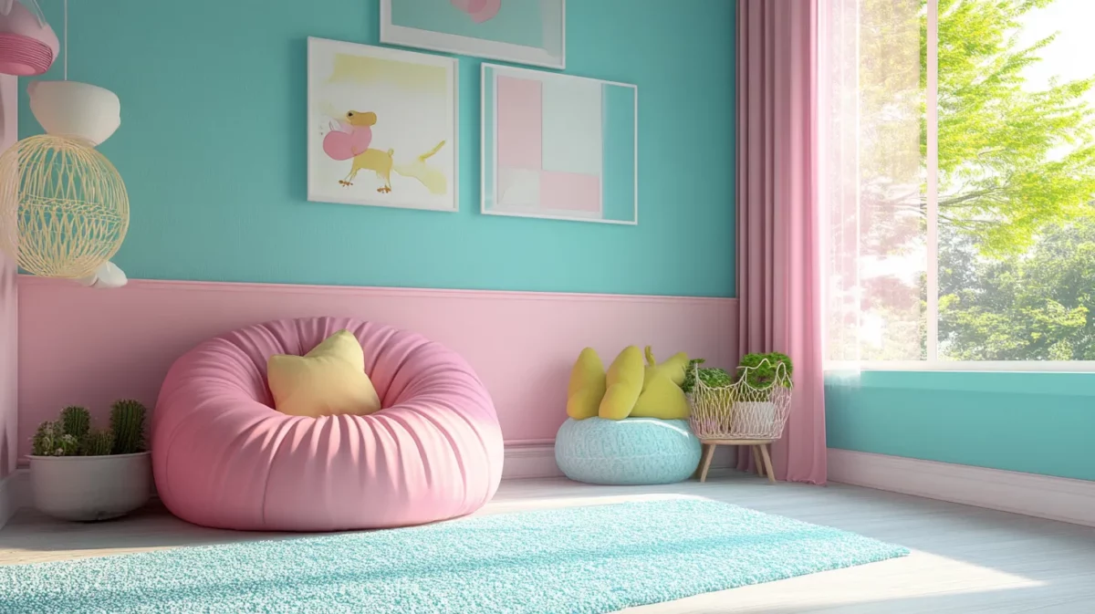 soft pink and turquoise hall colour combination