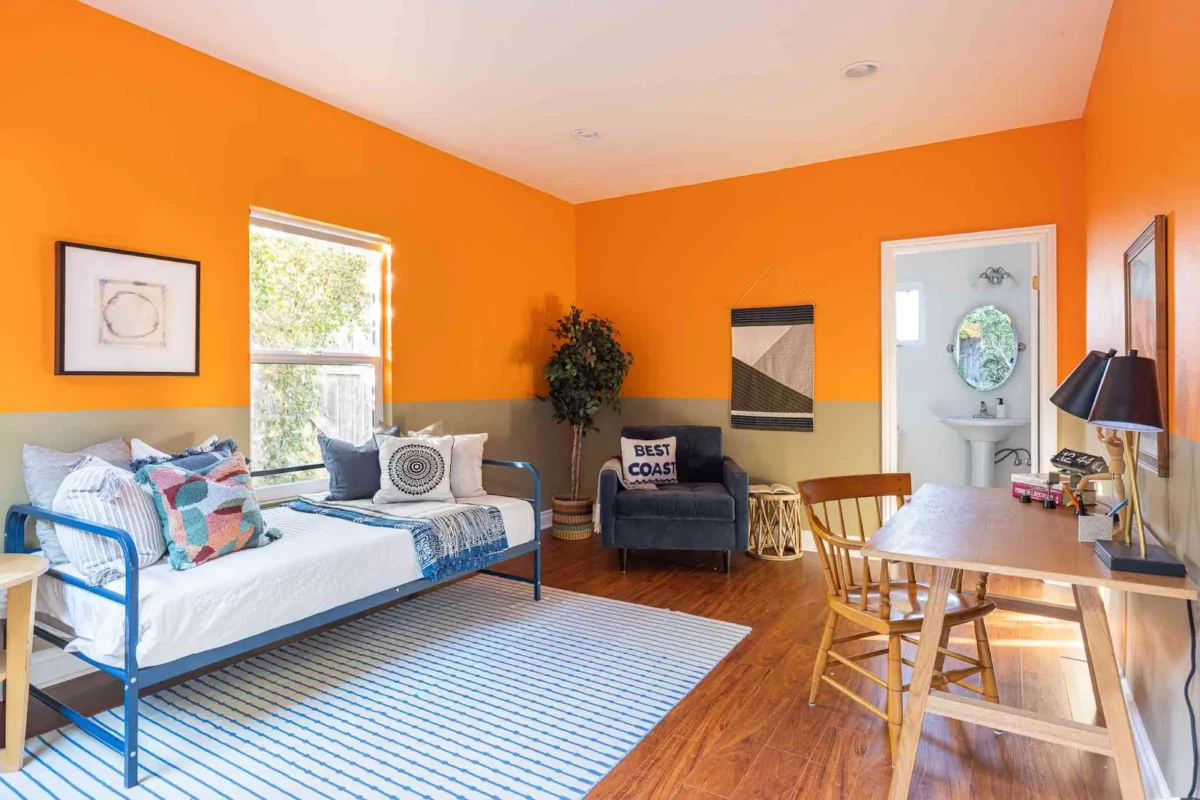 tangerine and white colour combination for sitting room