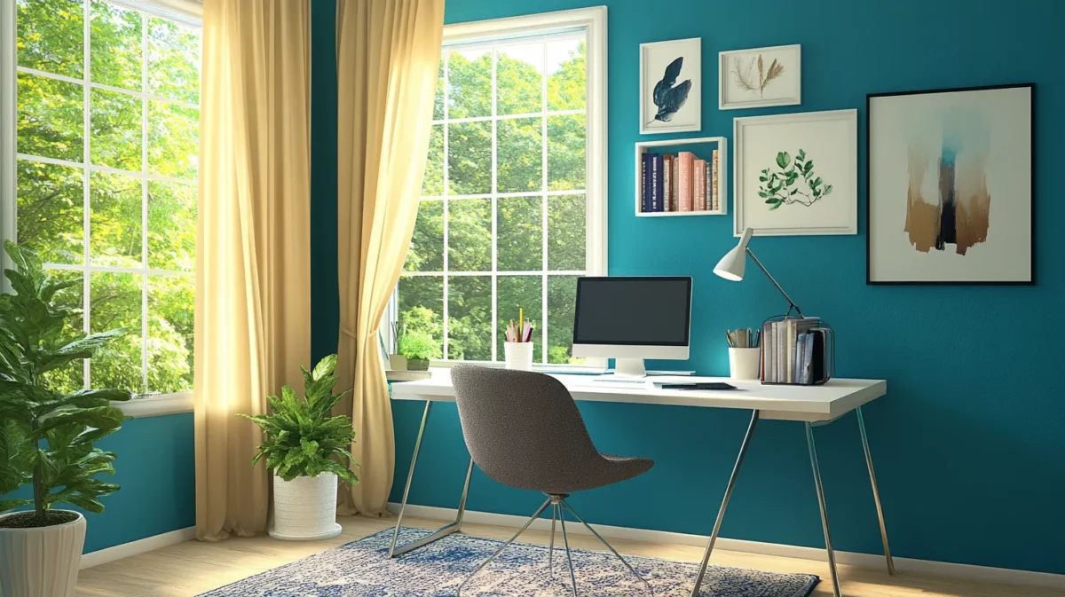 teal and beige study room colour combination