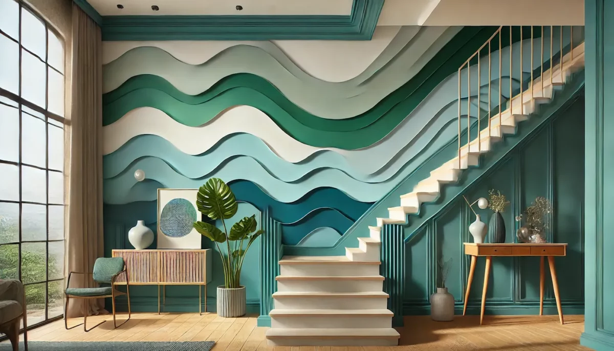 teal and misty grey asian paint colors for staircase wall