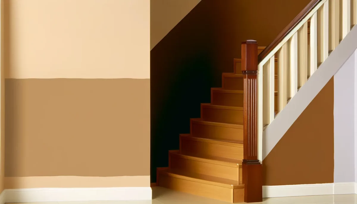 warm beige and walnut brown staircase wall paint designs