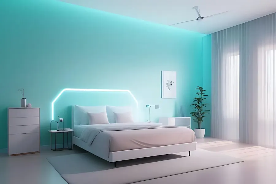 white and aqua blue bedroom wall colour combination