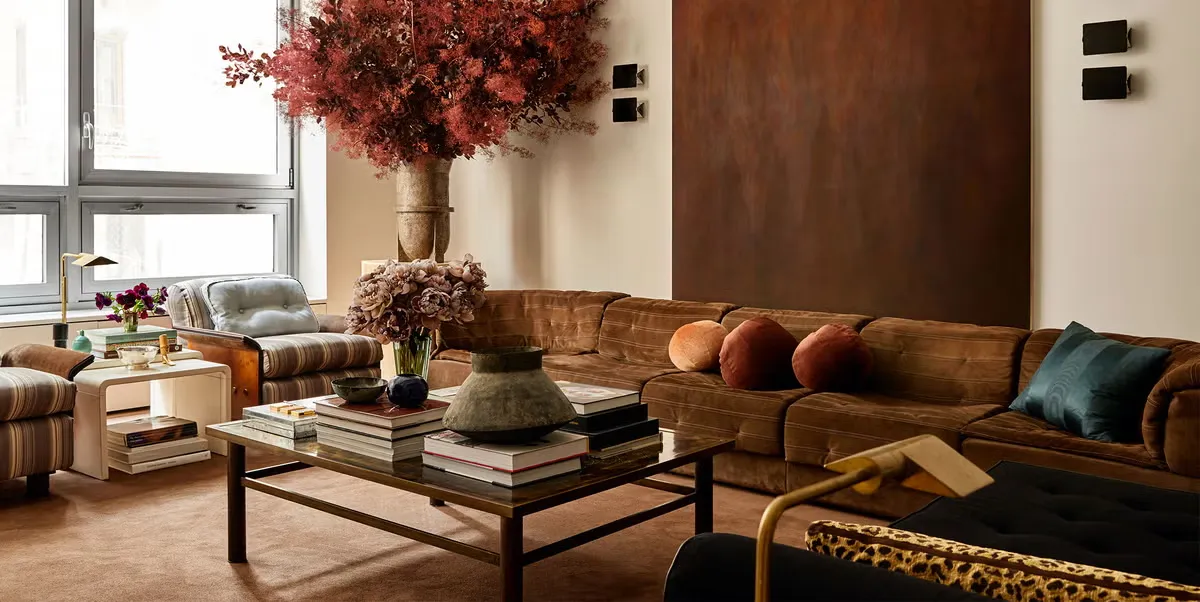 white and brown colour combination for sitting room