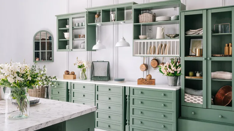 white and light green colour combination for kitchen