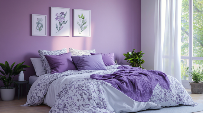 white and lilac bedroom royale shyne colour combination