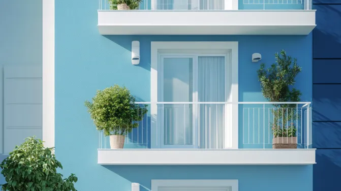 white light blue and navy apartment exterior colour combination