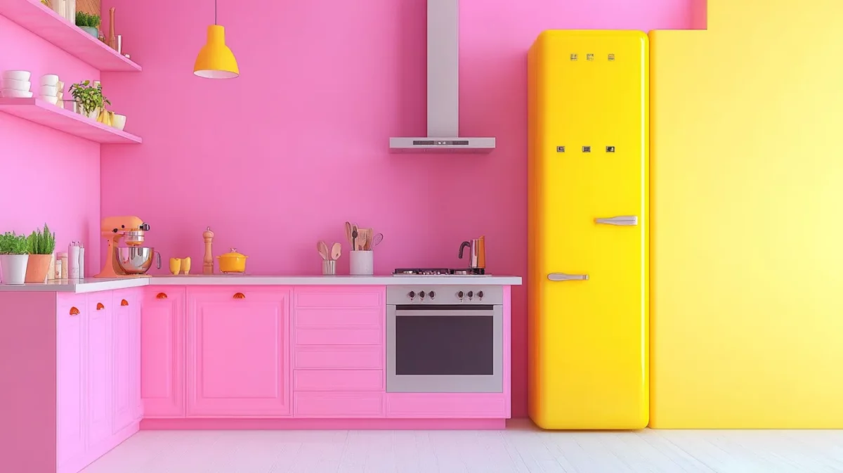 yellow and hot pink colour combination for wall