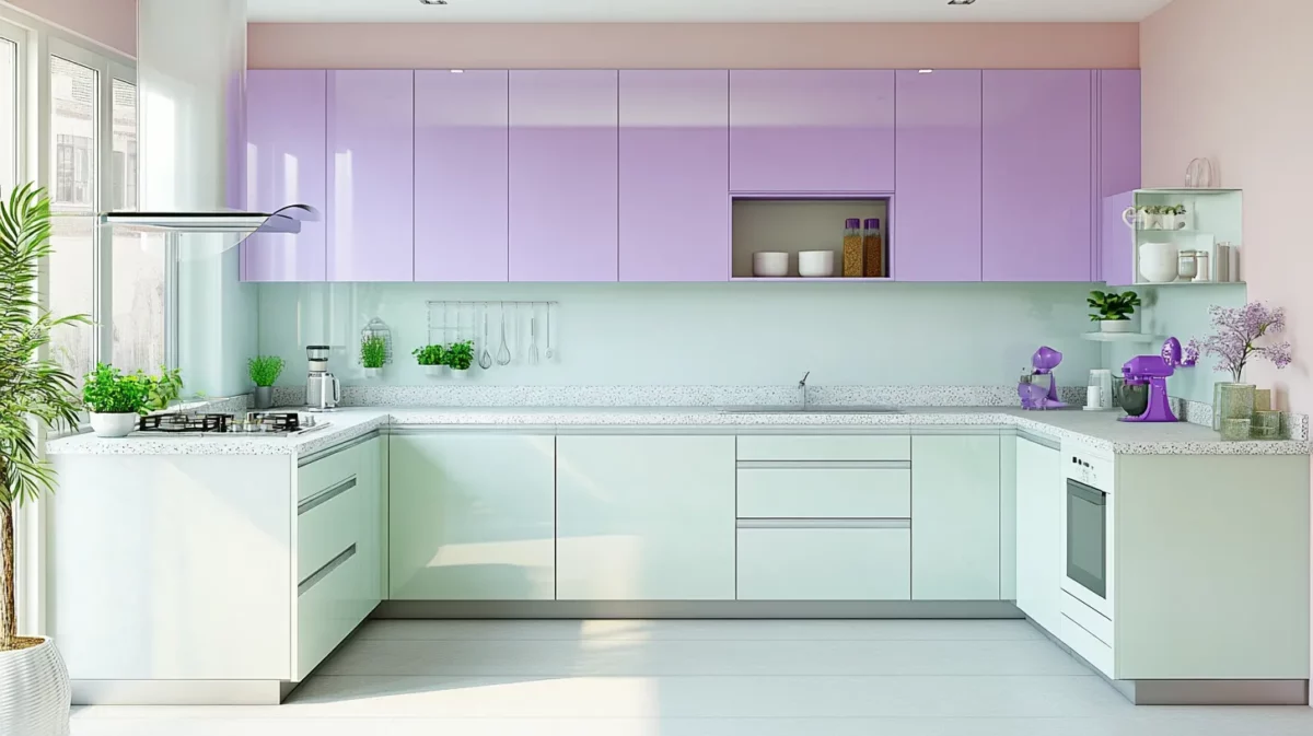 Lavender and Mint Green Colour Combination for Kitchen Wall