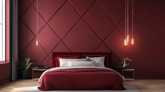 asian paints bedroom texture with maroon grid wall