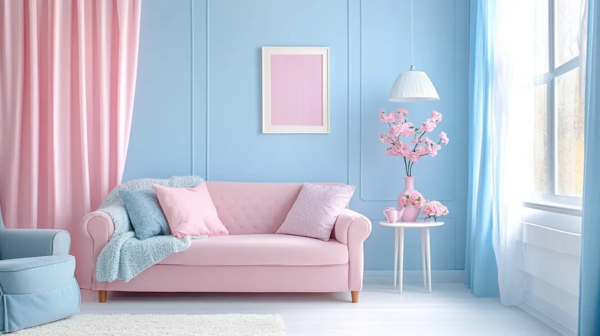 baby pink with blue combination for the wall with asian paints