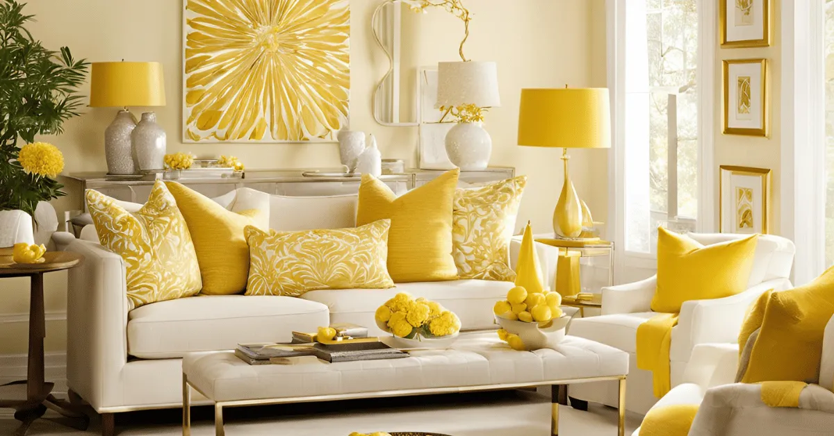 beautiful living room with cream and golden yellow combination