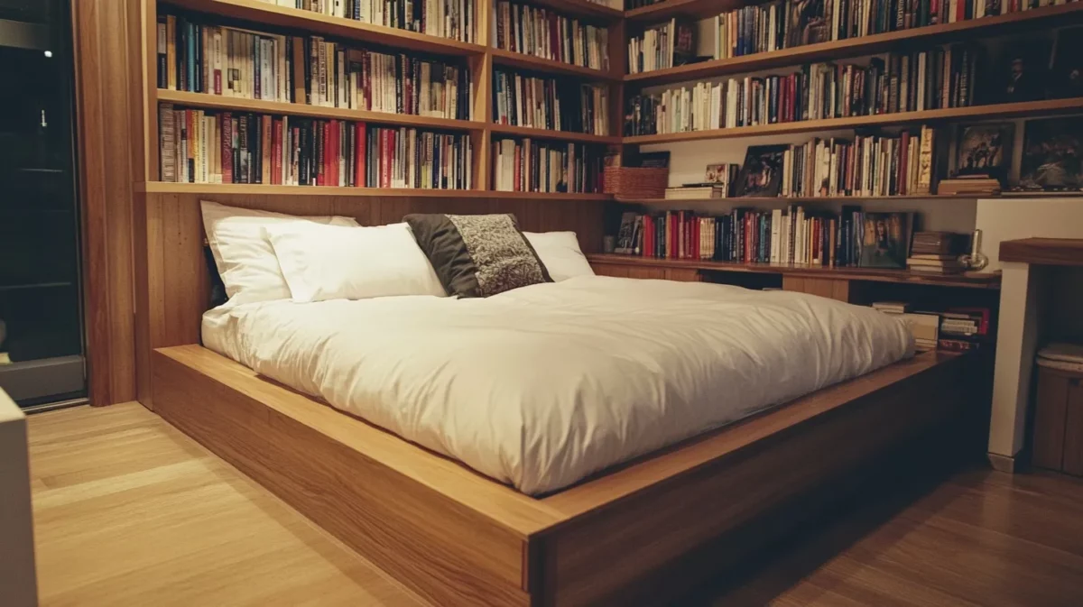 bed back design with shelves