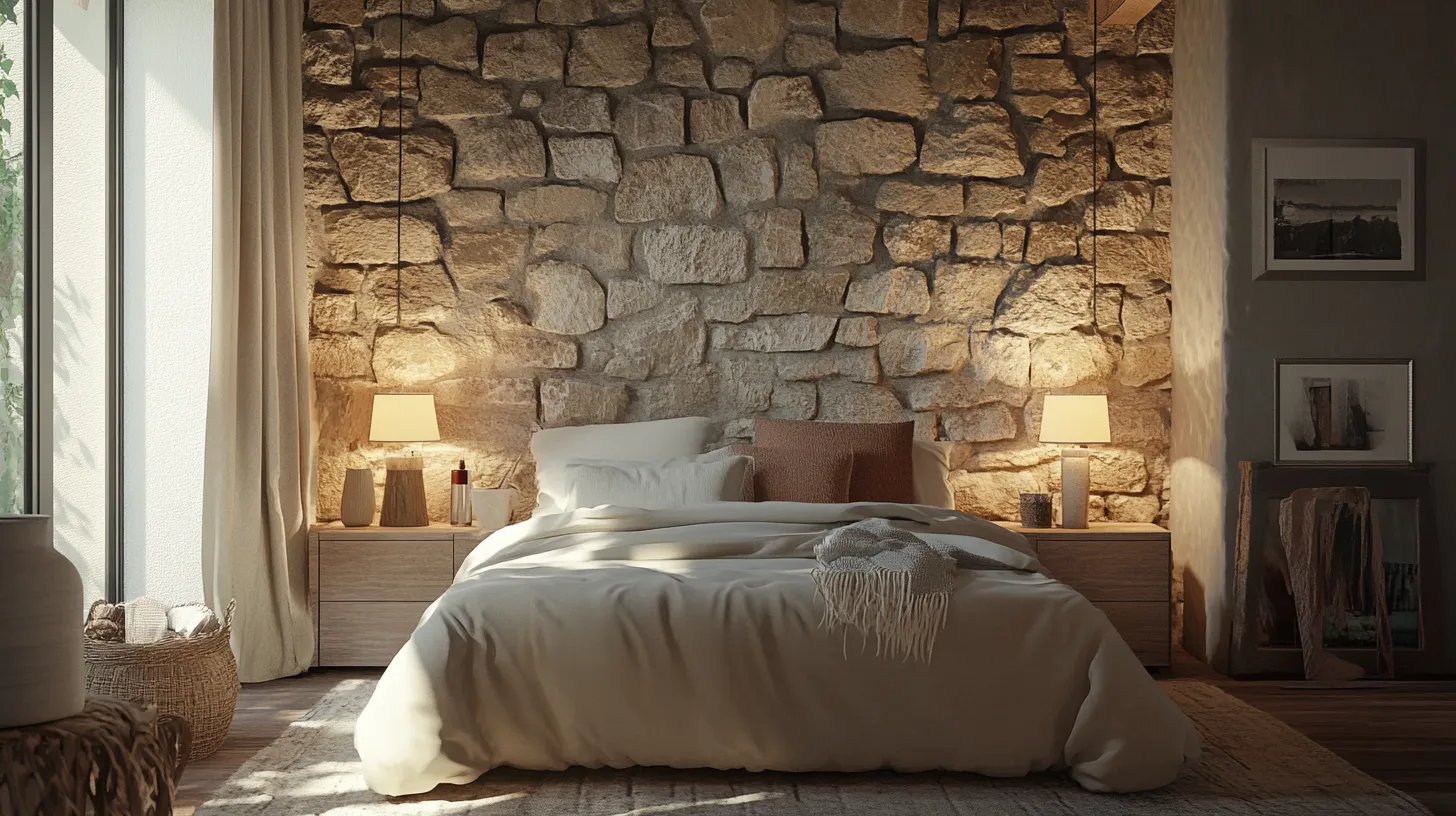 bedroom stone wall putty texture design