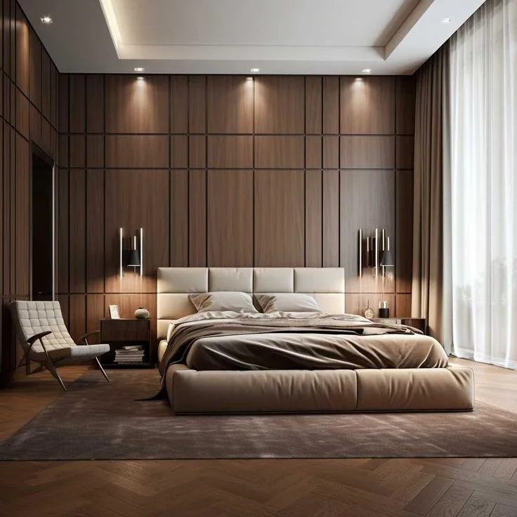 bedroom texture design with wooden accents by asian paints