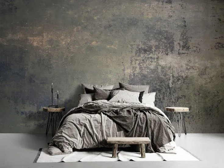 bedroom with grey textured wall by asian paints