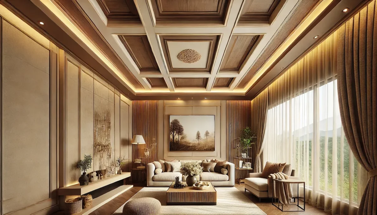 beige and brown false ceiling colour combination