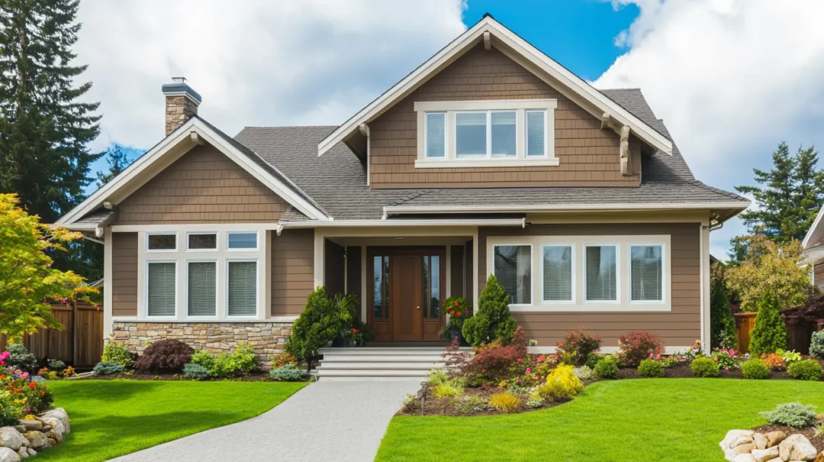 beige and brown small house colour combination for exterior