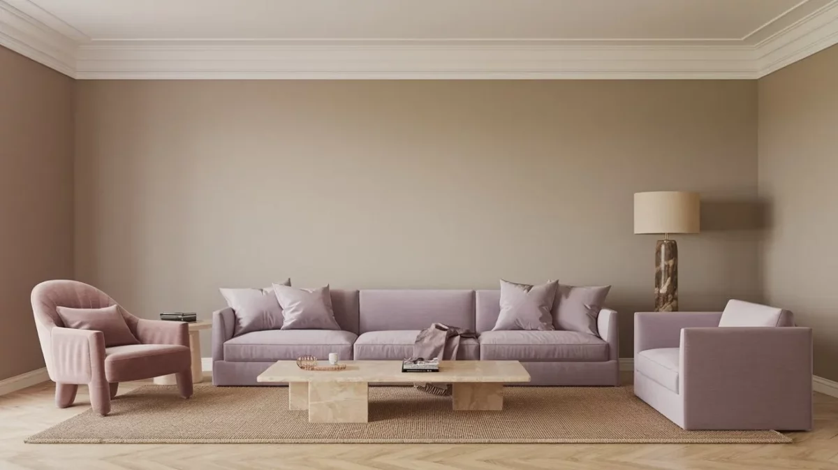 beige and light purple colour wall paint