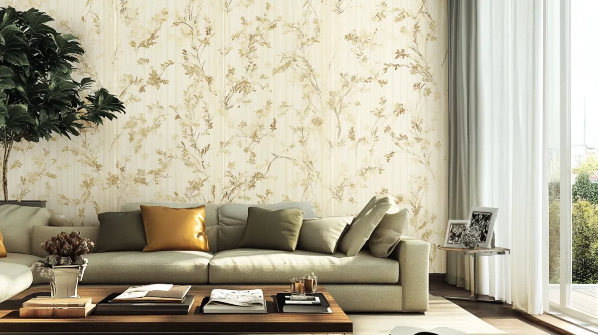 beige and olive green wallpaper designs for living room wall