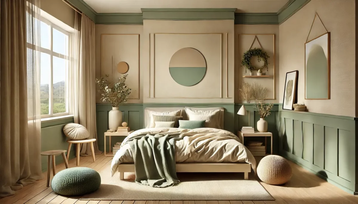 beige and sage green two color combination for bedroom walls