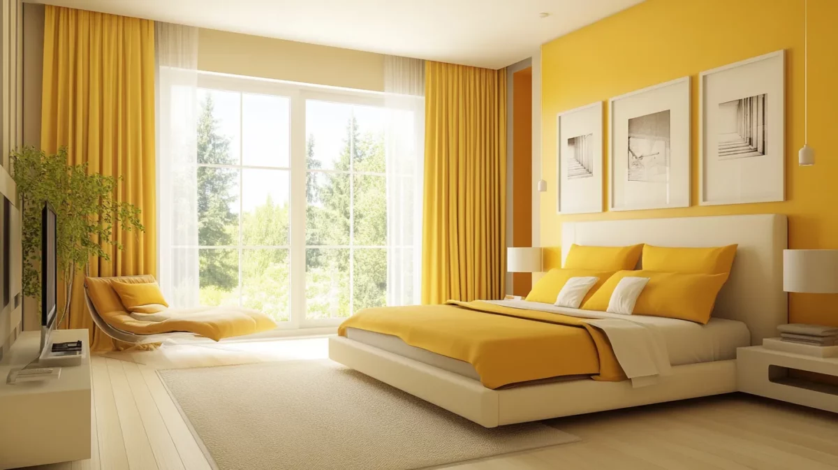 beige and yellow bedroom colour combination for wall