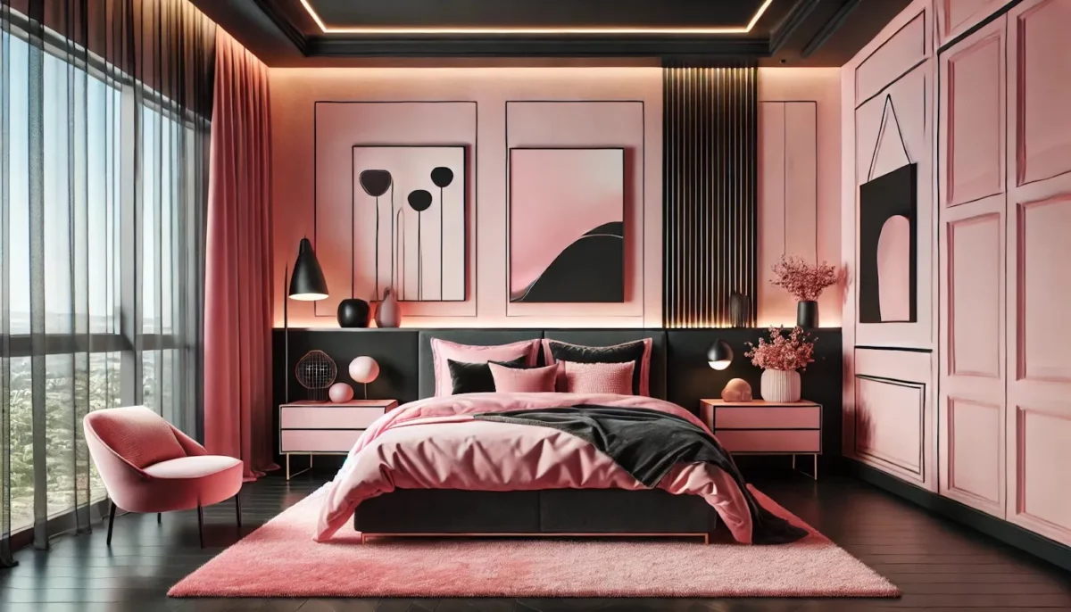 black and bold pink colour combination for the bedroom wall